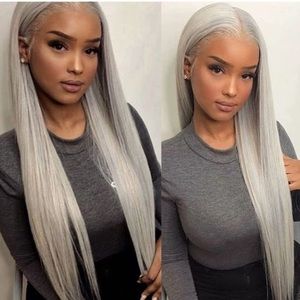 22inch GREY Long Straight Lace Front Wigs
